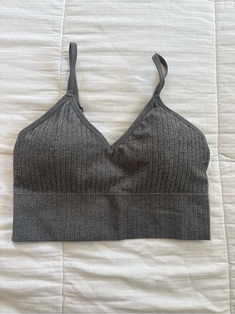 Auden - Heathered Grey Ribbed Seamless Longline Bralette.